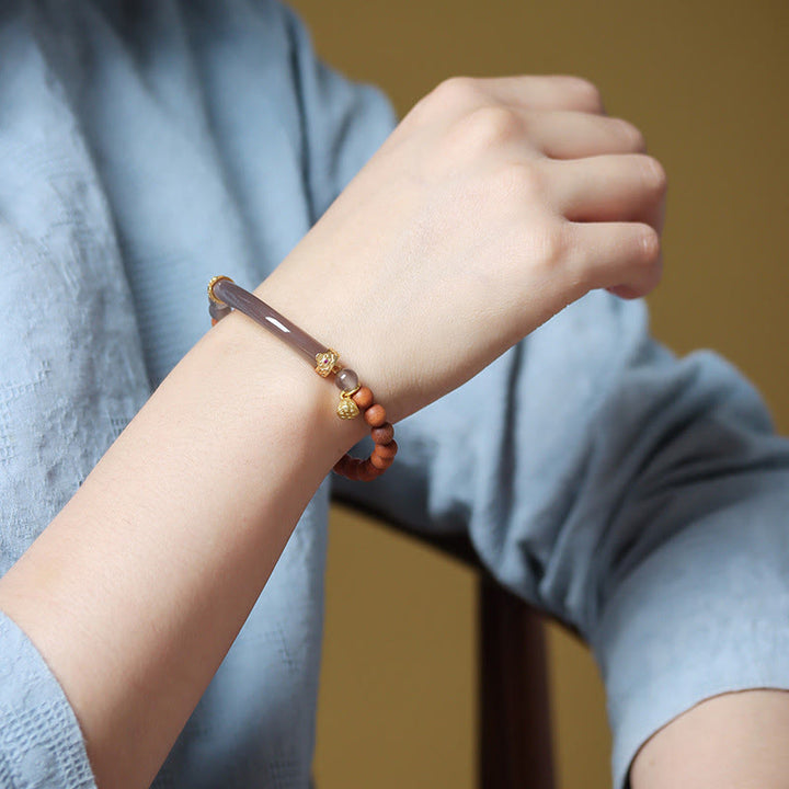 Buddha Stones Sandalo Agata Grigia Calcedonio Braccialetto Mezza Manica