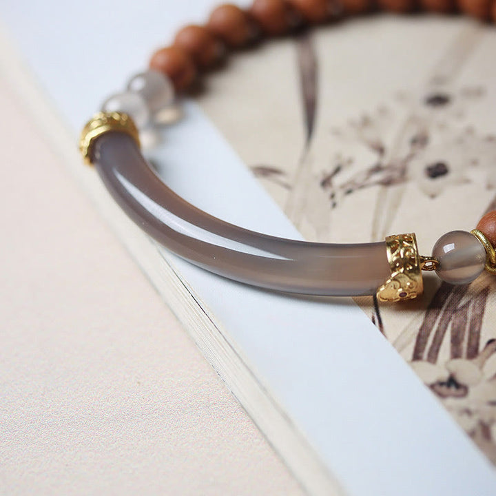 Buddha Stones Sandalo Agata Grigia Calcedonio Braccialetto Mezza Manica