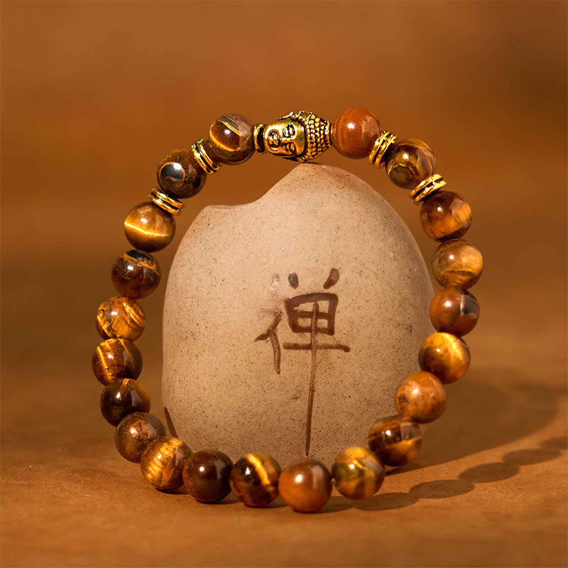Braccialetto di equilibrio con testa di Buddha in occhio di tigre blu verde rosso Buddha Stones