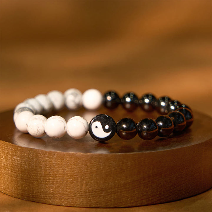 Braccialetto di forza Tai Chi Yinyang in ossidiana naturale turchese bianco Buddha Stones