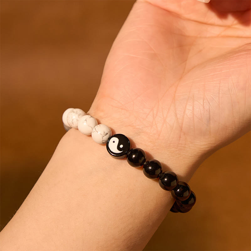 Braccialetto di forza Tai Chi Yinyang in ossidiana naturale turchese bianco Buddha Stones