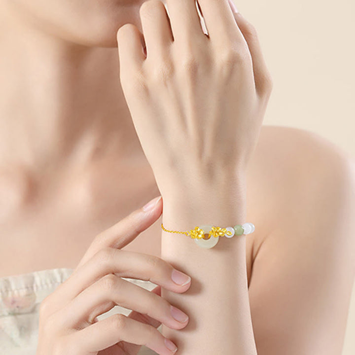 Braccialetto dell'amore in argento sterling 999 Buddha Stones, crisoberillo e giada di Hetian - image 3