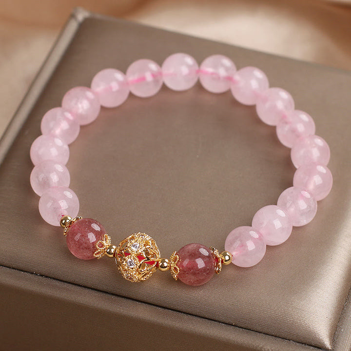 Bracciale Buddha Stones con cristallo rosa e quarzo fragola Love