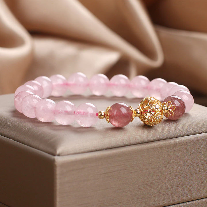 Bracciale Buddha Stones con cristallo rosa e quarzo fragola Love