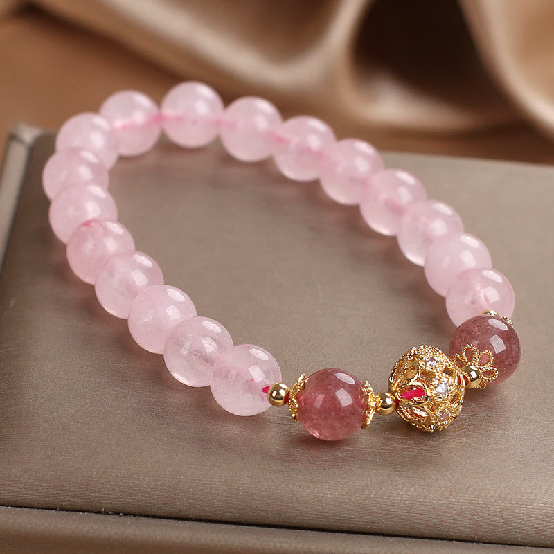 Bracciale Buddha Stones con cristallo rosa e quarzo fragola Love