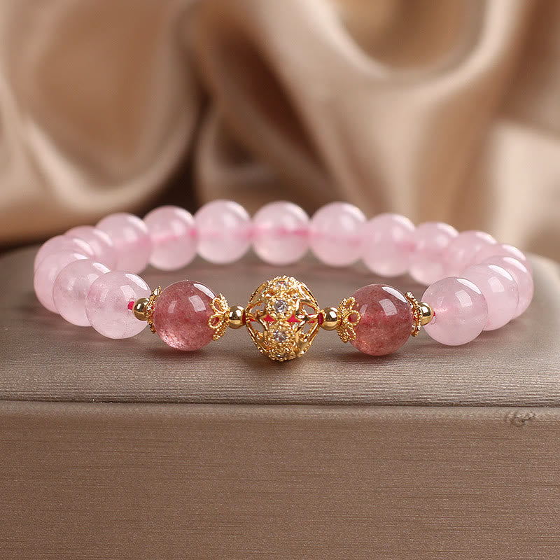 Bracciale Buddha Stones con cristallo rosa e quarzo fragola Love
