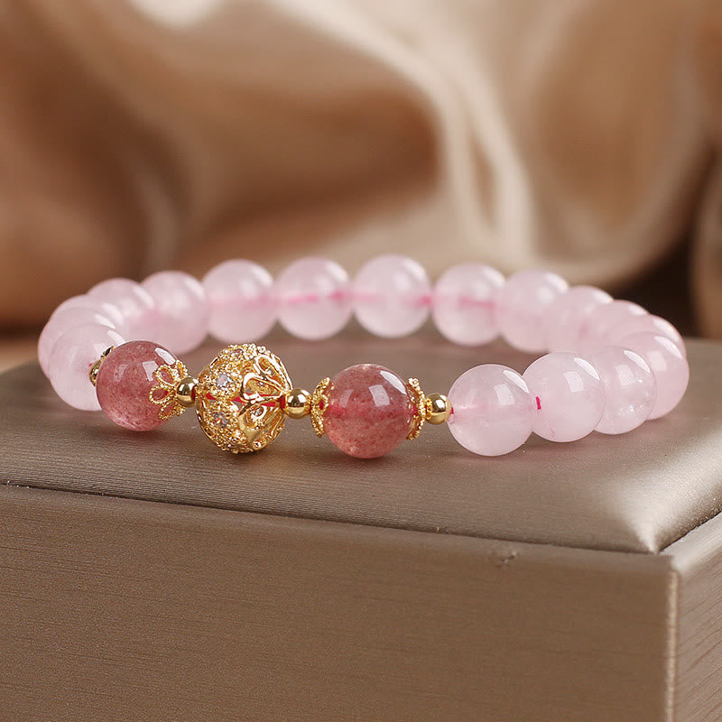 Bracciale Buddha Stones con cristallo rosa e quarzo fragola Love