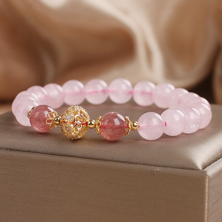 Bracciale Buddha Stones con cristallo rosa e quarzo fragola Love