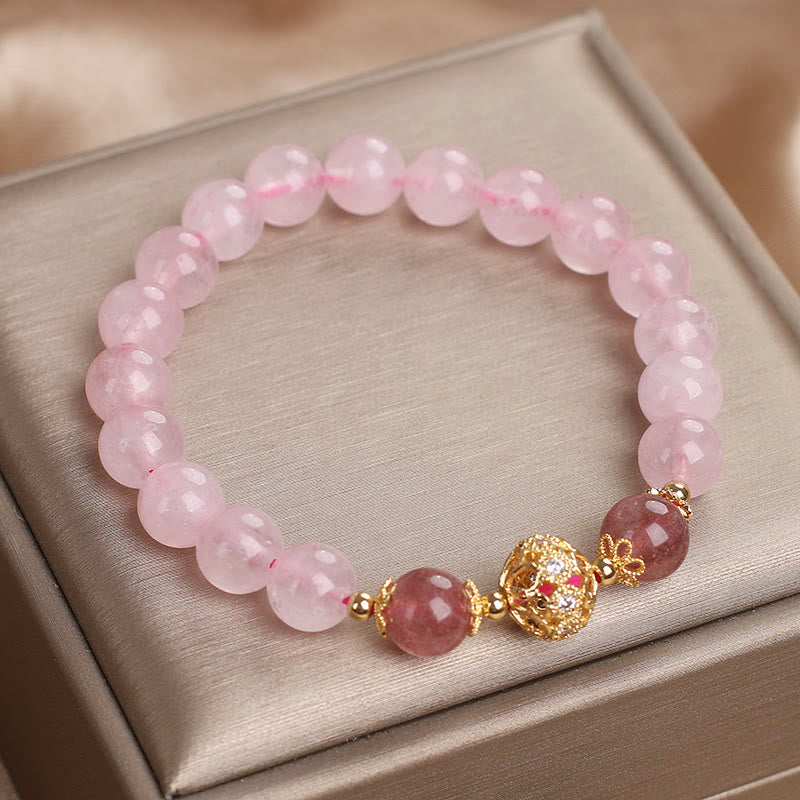 Bracciale Buddha Stones con cristallo rosa e quarzo fragola Love
