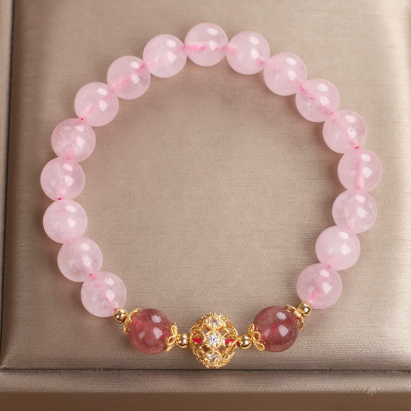 Bracciale Buddha Stones con cristallo rosa e quarzo fragola Love