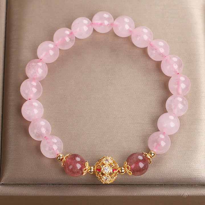 Bracciale Buddha Stones con cristallo rosa e quarzo fragola Love