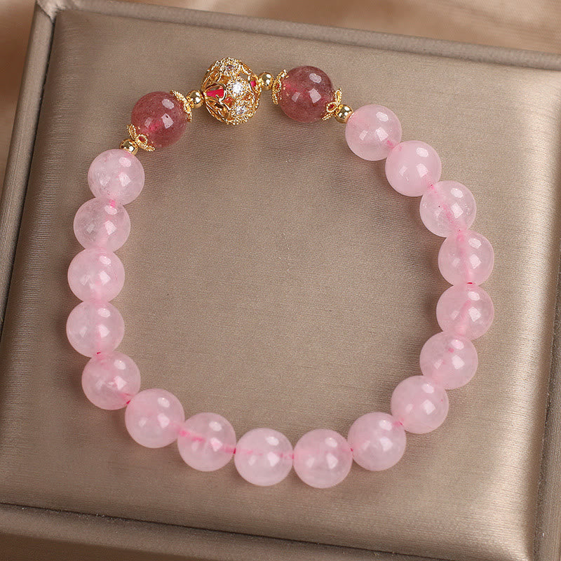 Bracciale Buddha Stones con cristallo rosa e quarzo fragola Love
