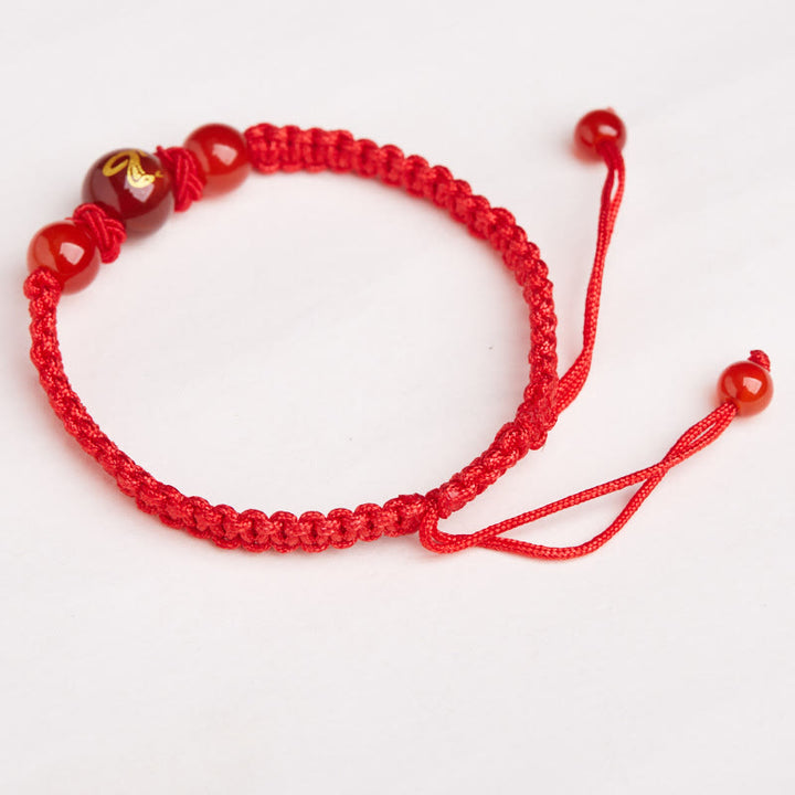 Buddha Stones Agata rossa naturale Zodiaco cinese Braccialetto di protezione e fortuna intrecciato con corda rossa