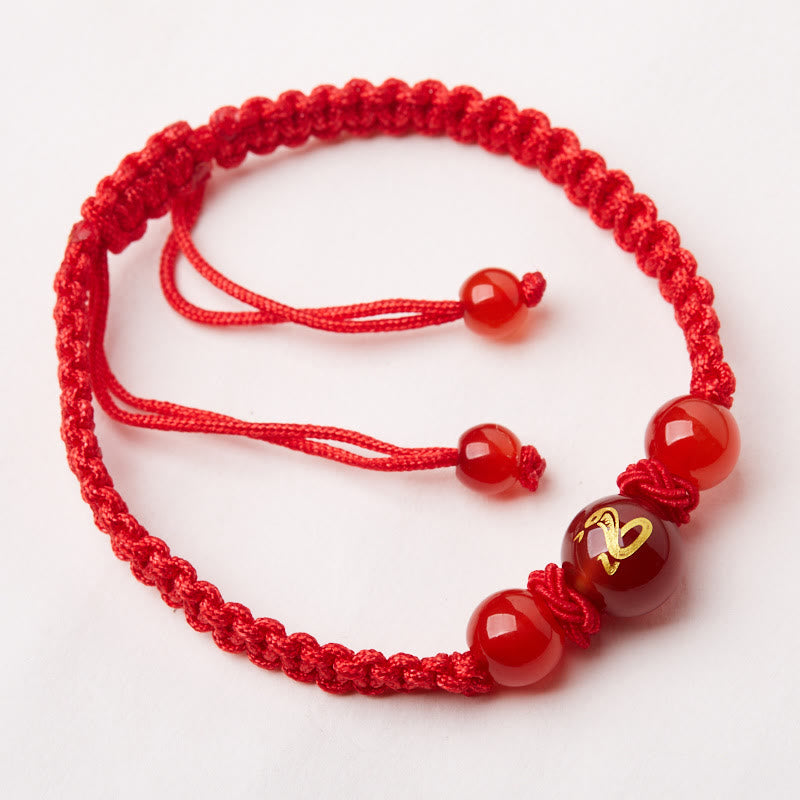 Buddha Stones Agata rossa naturale Zodiaco cinese Braccialetto di protezione e fortuna intrecciato con corda rossa