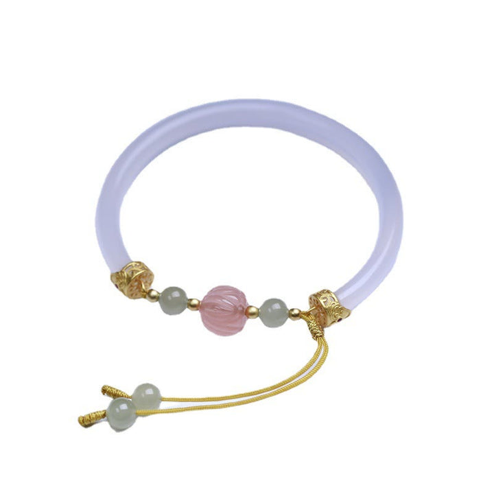 Buddha Stones Agata bianca naturale Perle di giada Hetian Loto Braccialetto positivo