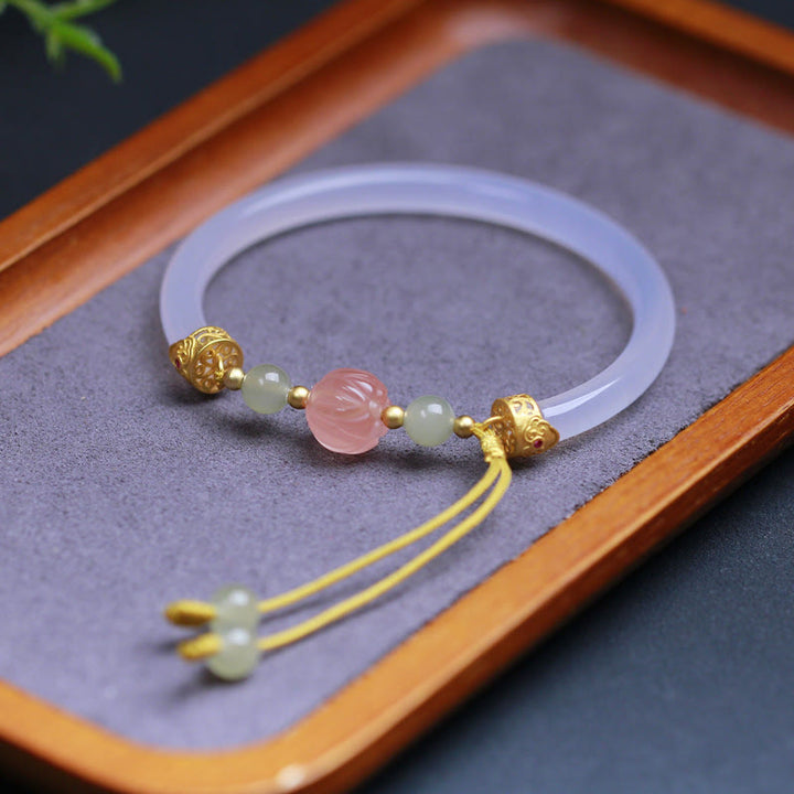 Buddha Stones Agata bianca naturale Perle di giada Hetian Loto Braccialetto positivo