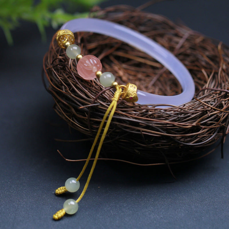 Buddha Stones Agata bianca naturale Perle di giada Hetian Loto Braccialetto positivo