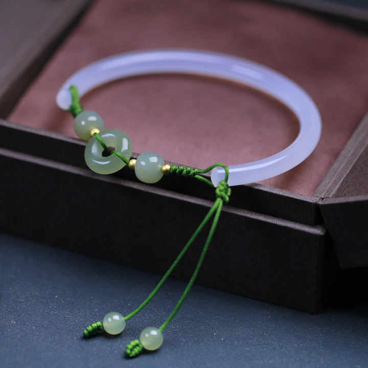 Buddha Stones Agata bianca naturale Perle di giada Hetian Fibbia della pace Braccialetto positivo