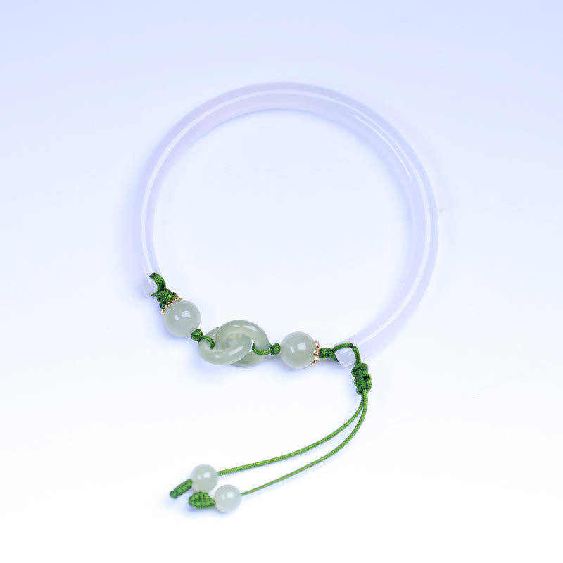 Buddha Stones Braccialetto positivo intrecciato con perle di giada Hetian e agata bianca naturale