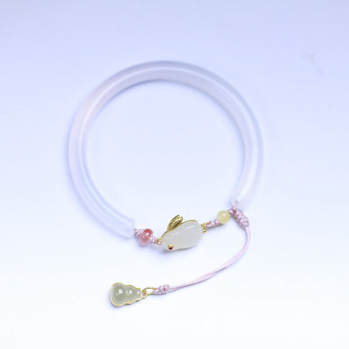 Buddha Stones Agata bianca naturale Giada Hetian Coniglio Braccialetto positivo