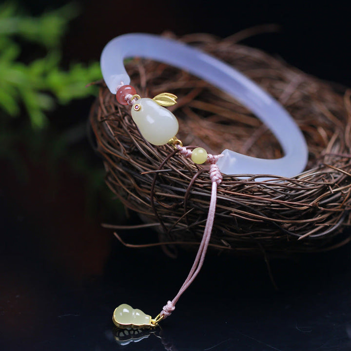 Buddha Stones Agata bianca naturale Giada Hetian Coniglio Braccialetto positivo