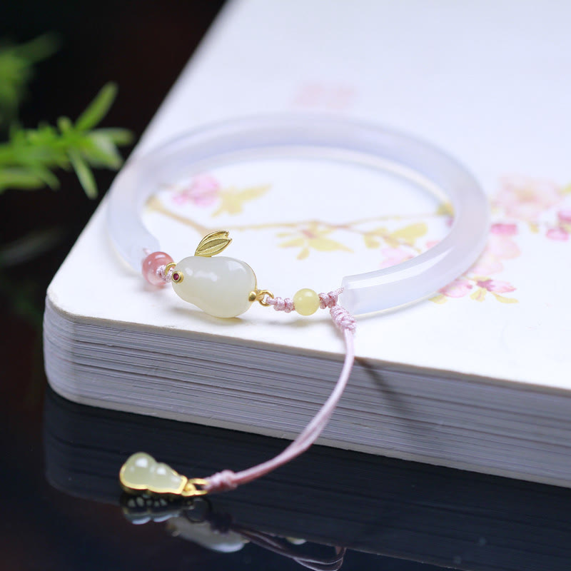 Buddha Stones Agata bianca naturale Giada Hetian Coniglio Braccialetto positivo