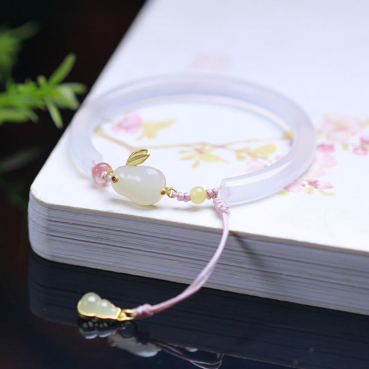 Buddha Stones Agata bianca naturale Giada Hetian Coniglio Braccialetto positivo