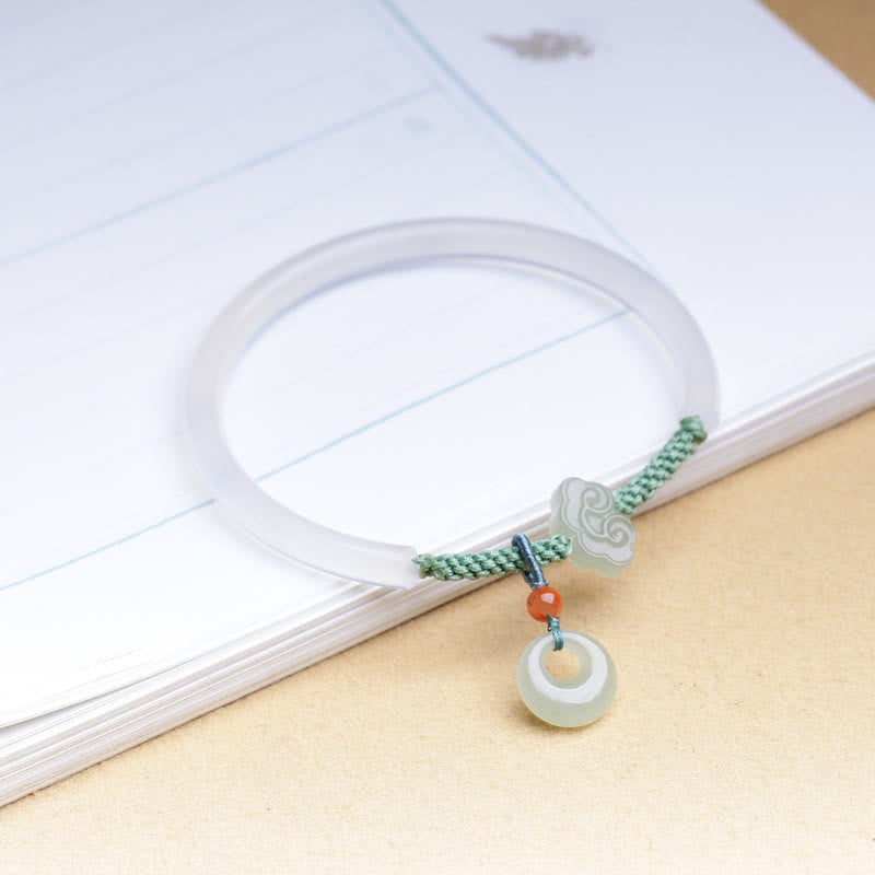 Buddha Stones Agata bianca naturale Giada Hetian Fibbia della pace Nuvole di buon auspicio Braccialetto positivo