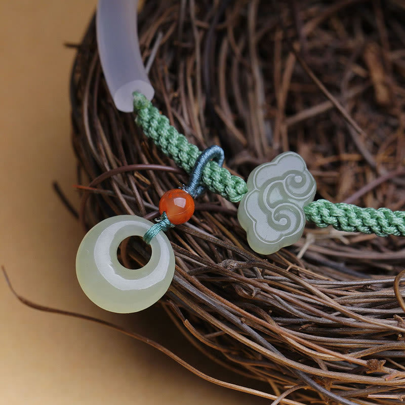 Buddha Stones Agata bianca naturale Giada Hetian Fibbia della pace Nuvole di buon auspicio Braccialetto positivo