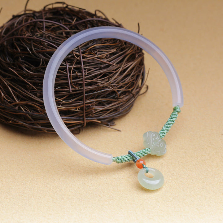 Buddha Stones Agata bianca naturale Giada Hetian Fibbia della pace Nuvole di buon auspicio Braccialetto positivo