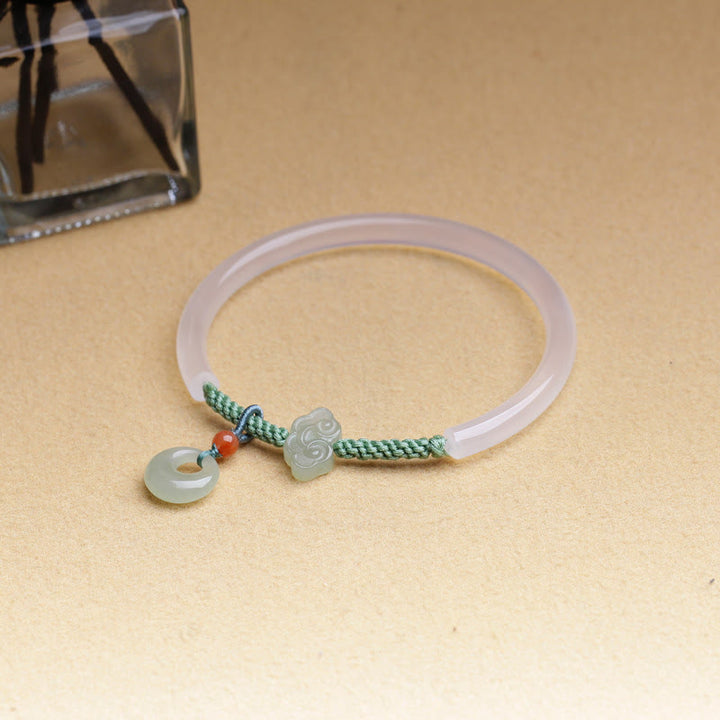 Buddha Stones Agata bianca naturale Giada Hetian Fibbia della pace Nuvole di buon auspicio Braccialetto positivo