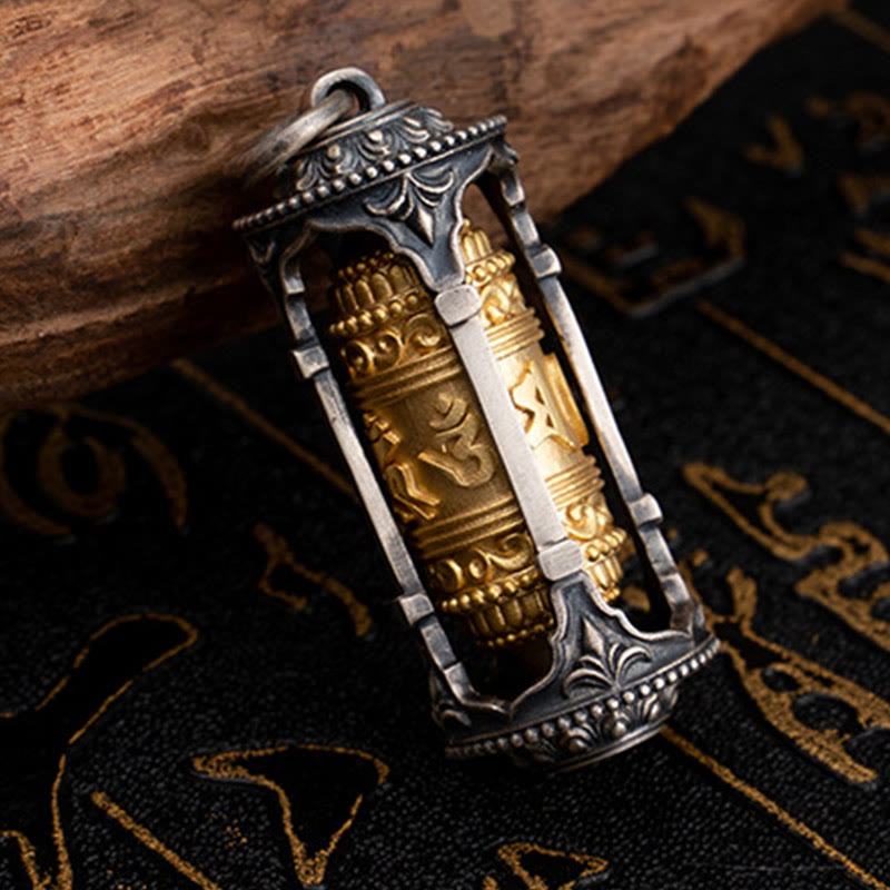 Collana con ciondolo a forma di ruota di preghiera tibetana in argento sterling 925 con pietre Buddha Stones, Om Mani Padme Hum, saggezza - image 3