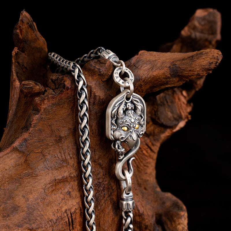 Collana con catena in metallo con ciondolo a forma di uccello Garuda tibetano in argento sterling 925 Buddha Stones