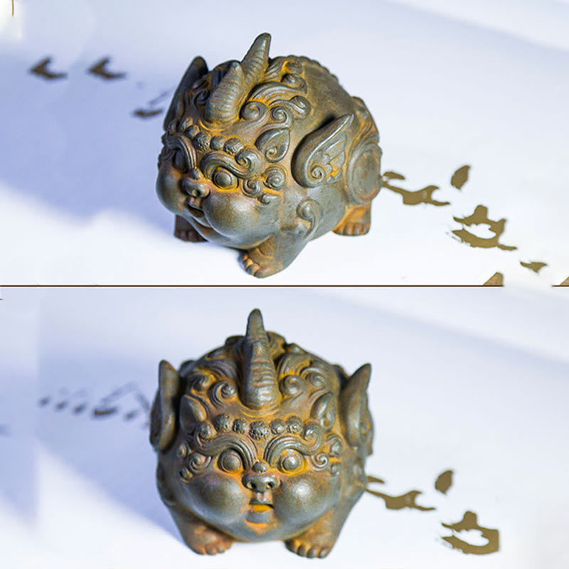 Buddha Stones Fatto a Mano Ricchezza PiXiu Polvere di Ferro Ruggine Statua in Resina Decorazione per la Casa