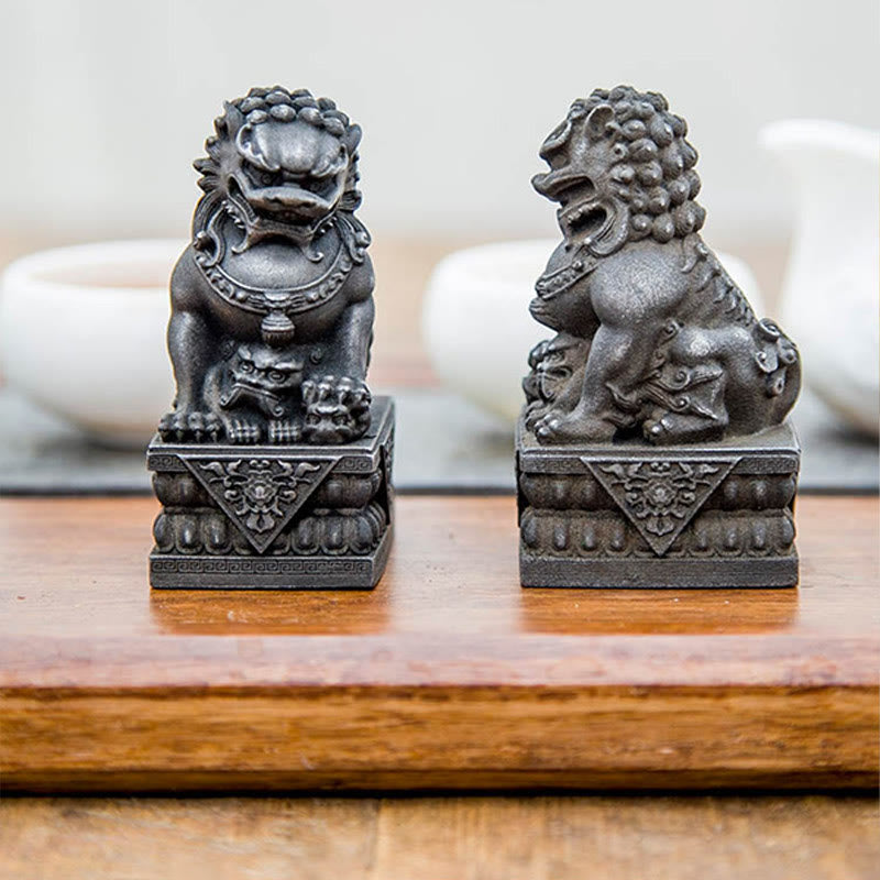 Buddha Stones fatte a mano Leone Fu Foo Cani Polvere di ferro Ruggine Statua in resina fusa Allontana il male Protezione Decorazione per la casa