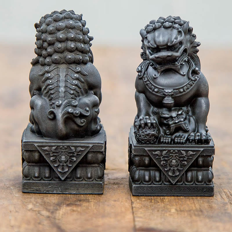Buddha Stones fatte a mano Leone Fu Foo Cani Polvere di ferro Ruggine Statua in resina fusa Allontana il male Protezione Decorazione per la casa