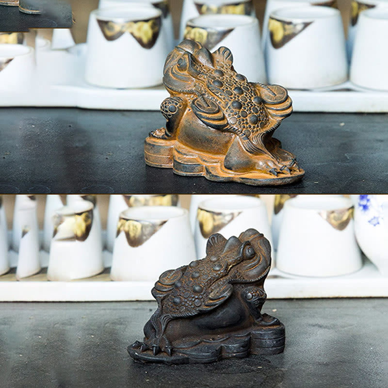 Buddha Stones fatte a mano Feng Shui Rana Rospo Monete di rame Polvere di ferro Ruggine Statua in resina Decorazione per la casa