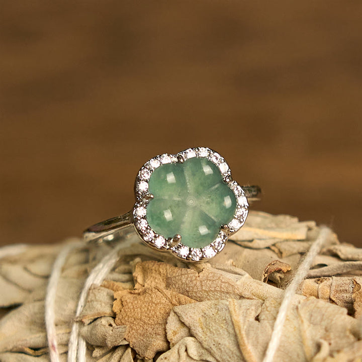 Anello con fiore in lega di giada Buddha Stones