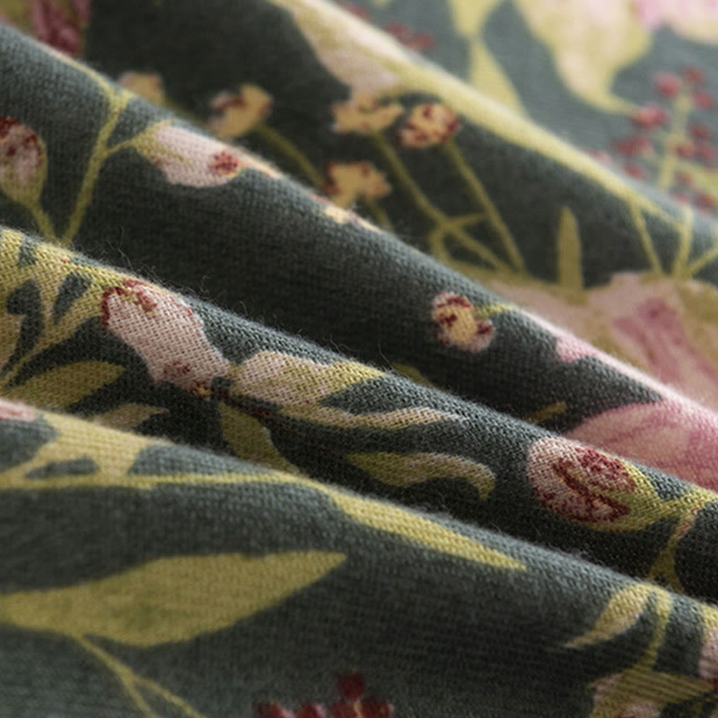 Scialle tibetano con Buddha Stones, fiori che sbocciano, foglie rigogliose, stampa autunnale, invernale, morbido e caldo