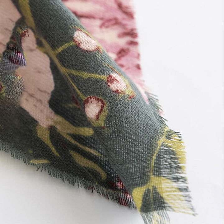 Scialle tibetano con Buddha Stones, fiori che sbocciano, foglie rigogliose, stampa autunnale, invernale, morbido e caldo