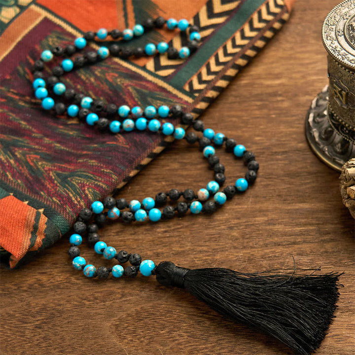 Buddha Stones Pietra dell'Imperatore Pietra lavica Perline Nappa Felicità Collane Pendenti