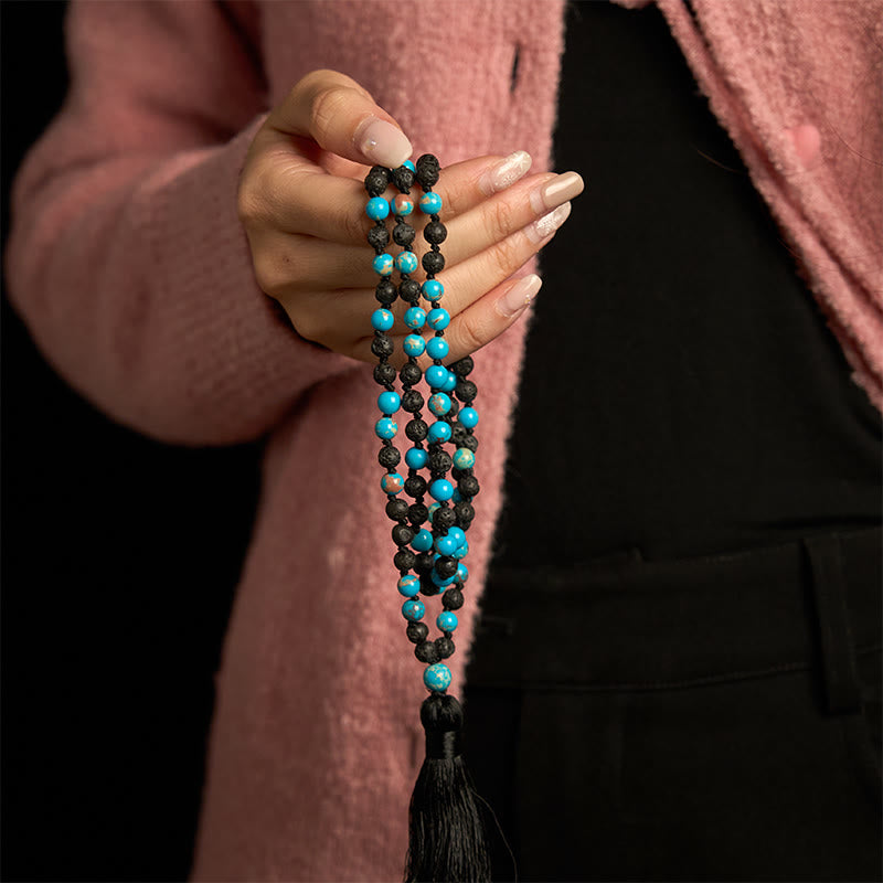 Buddha Stones Pietra dell'Imperatore Pietra lavica Perline Nappa Felicità Collane Pendenti