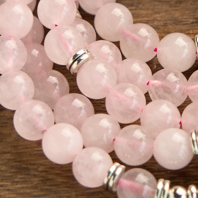 Buddha Stones 108 Mala Beads Pietra naturale Quarzo rosa Braccialetto di loto della pace