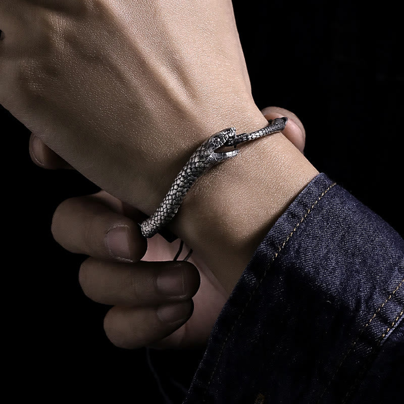 Braccialetto di benedizione dell'anno del serpente a forma di serpente in argento sterling Buddha Stones - image 3