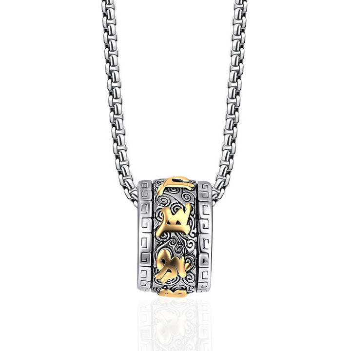 Buddha Stones Tibetano Om Mani Padme Hum Collana con ciondolo in acciaio al titanio e pace - Golden Om Mani Padme Hum - image 1