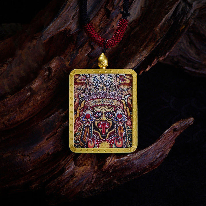 Buddha Stones, ciondolo con collana di Thangka dipinto a mano, ciondolo con zakiram tibetano, volpe a nove code, dio giallo della ricchezza - Zakiram Rosso - image 21