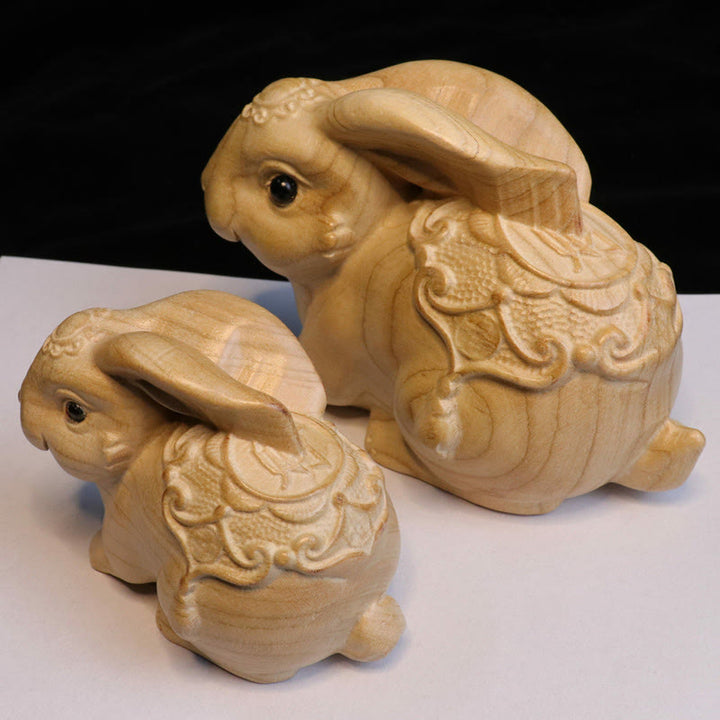 Buddha Stones Anno del serpente Zodiaco cinese Fu carattere Decorazione della statua della casa in legno di pesco - Un coniglio per la ricchezza - Altezza 11,5 cm - image 19