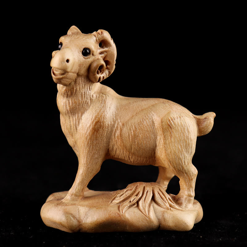 Buddha Stones Anno del serpente Zodiaco cinese Fu carattere Decorazione della statua della casa in legno di pesco - Capra - Altezza 11,5 cm - image 23