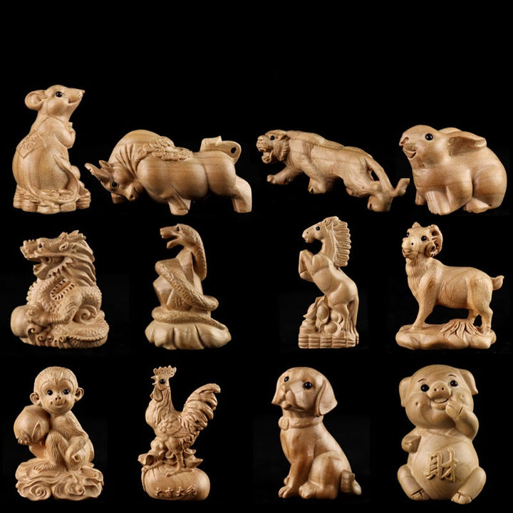 Buddha Stones Anno del serpente Zodiaco cinese Fu carattere Decorazione della statua della casa in legno di pesco - image 34