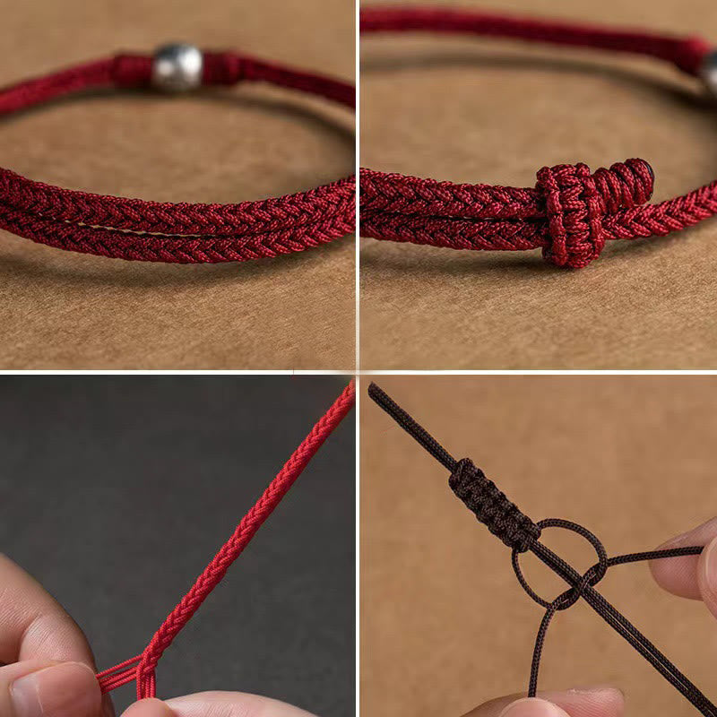 Braccialetto della fortuna intrecciato con perline di Fu in argento sterling 925, fatto a mano , Buddha Stones